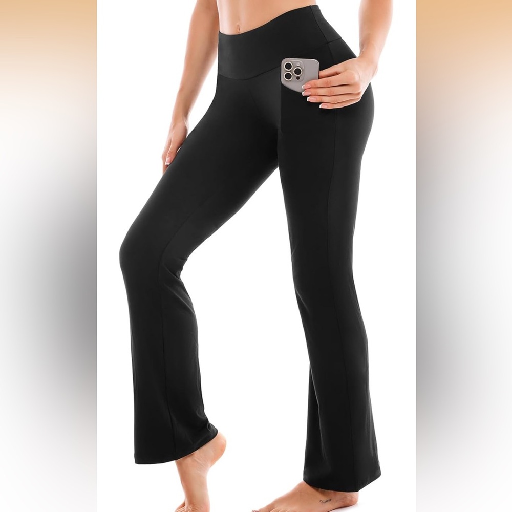 2 PAIR included!!High-Waist Black Flare Yoga Pants with Pockets NWT